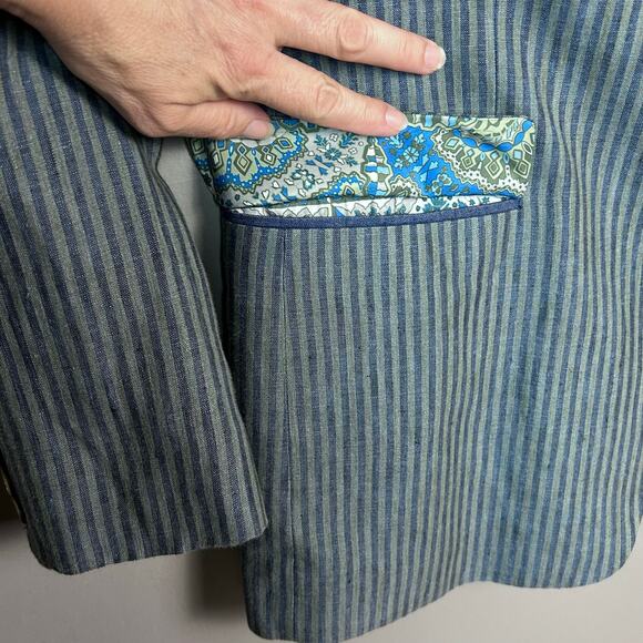 Tallia Linen sport coat Men's size 42 R convertible collar striped unique Mason - Picture 5 of 16